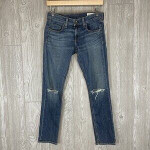 RAG & BONE Torn Knees Distressed Tomboy Skinny Jeans Low Rise Womens Sz‎ 25